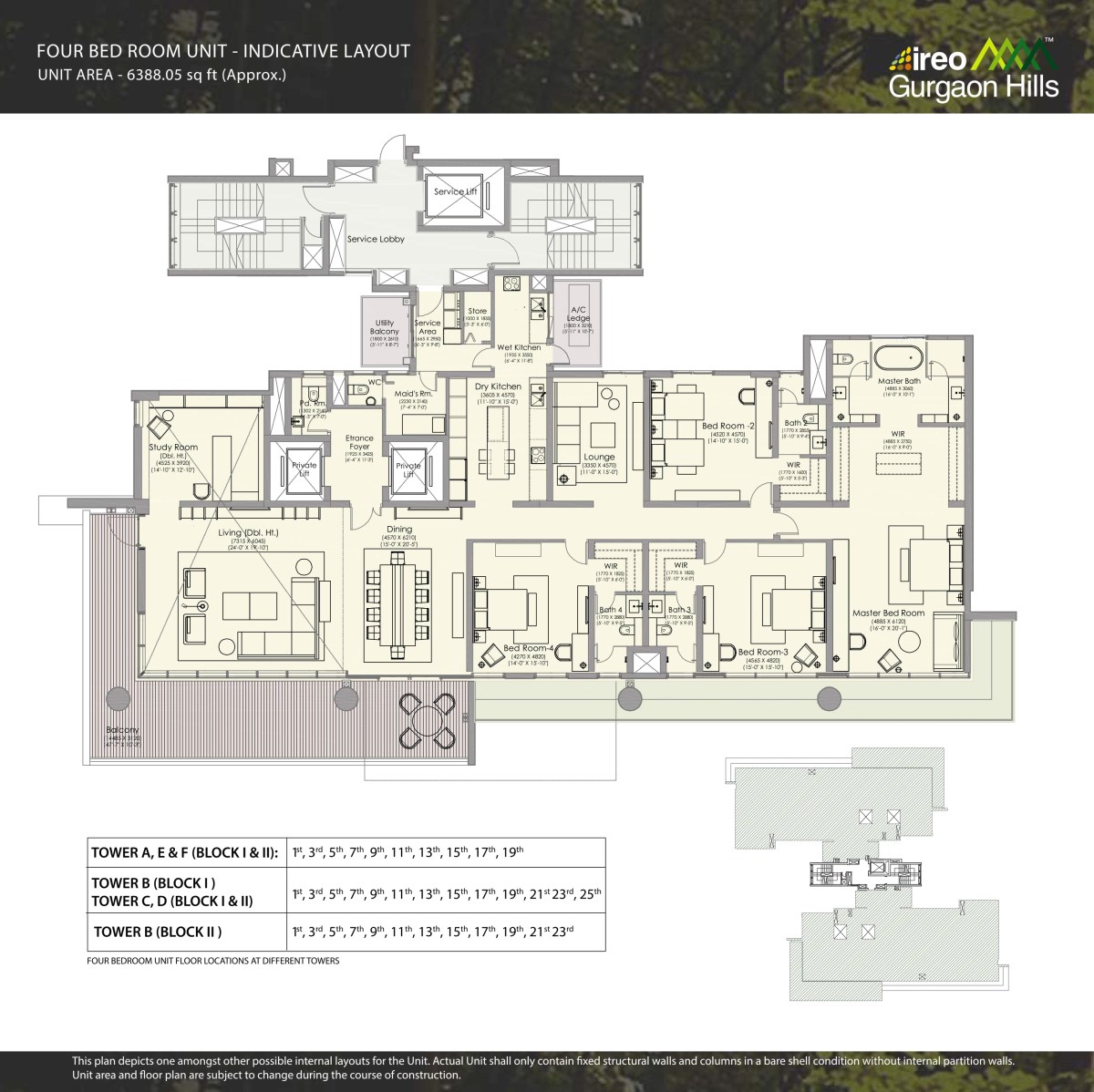 Ireo Gurgaon Hills Floor Plan - 4 Bedroom Unit Indicative Layout